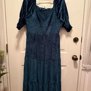 Baltic Born Green Velvet Smocked Dress